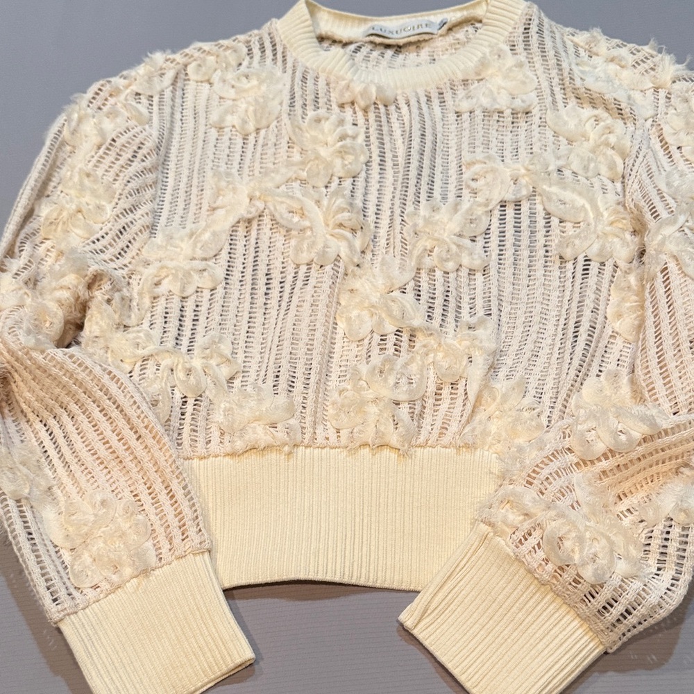 Cream Floral Knit Top